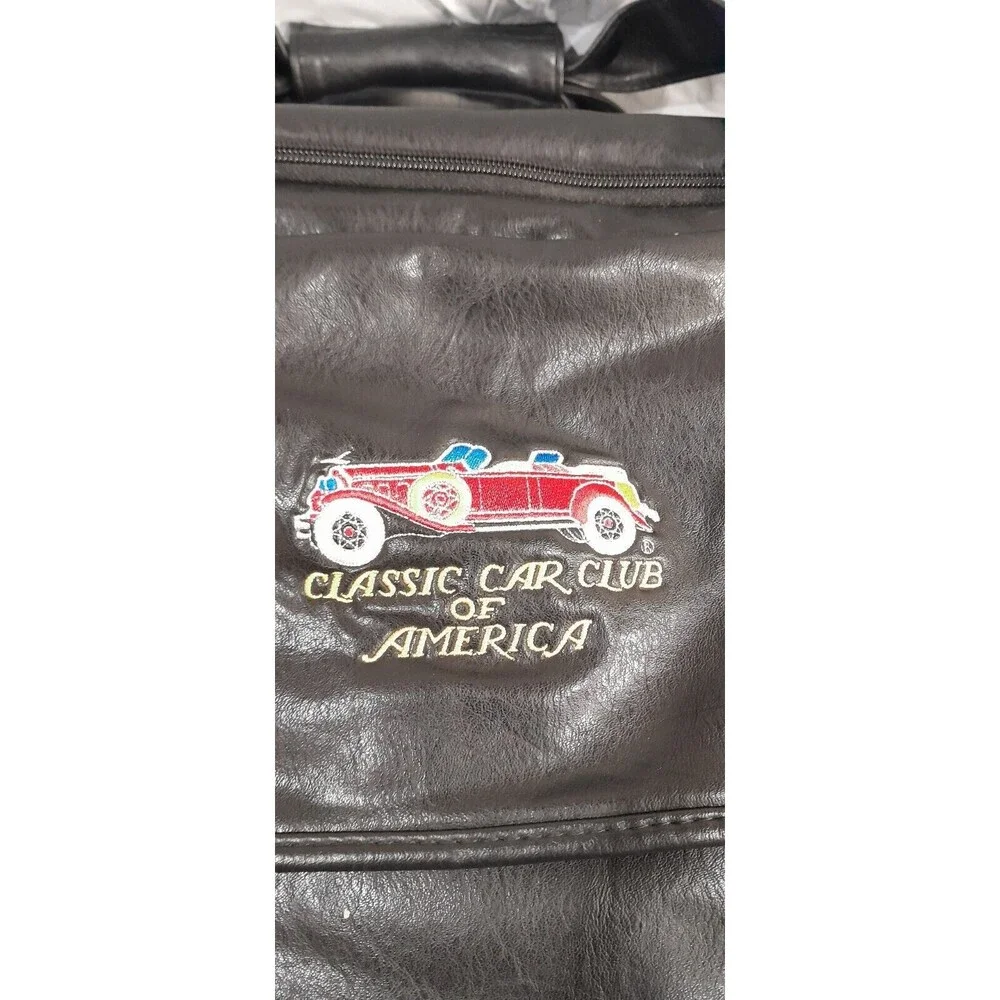 Vtg Classic Car Club Of America, Black Leather Travel Bag, Duffel,  24 Inch HTF